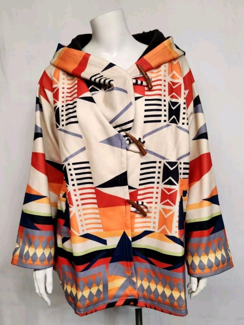 Women's Aztec Western Hooded Wood Claw Buttons Thick Fleece Coat/Jacket NWT
